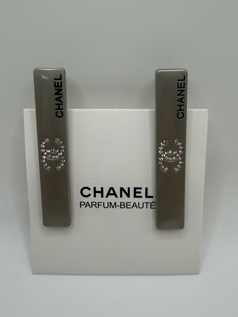 CHANEL Taupe Lipstick Case Pair with Crystal CC Logo
